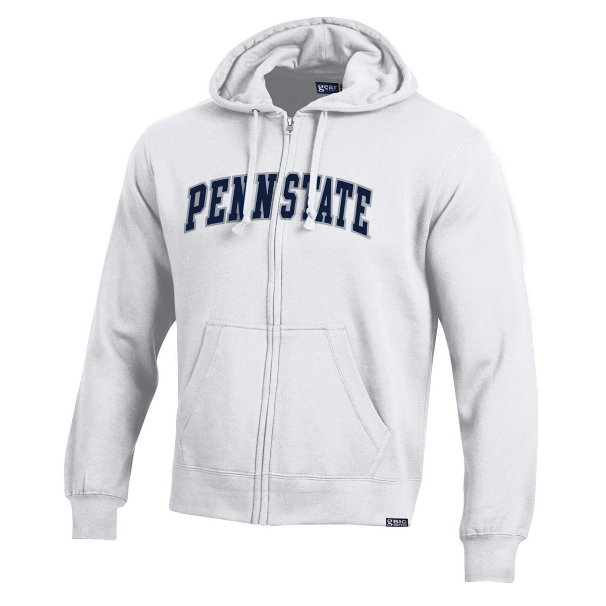 white full zip hooded sweatshirt with twill arched Penn State